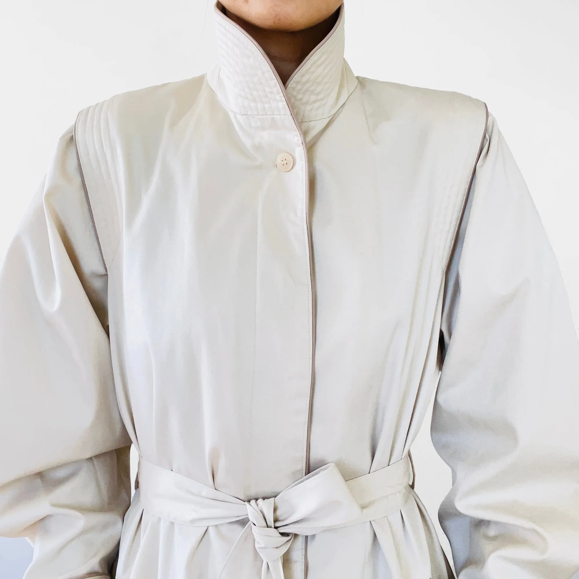 1970s Piped High-Collared Spring Trench Coat