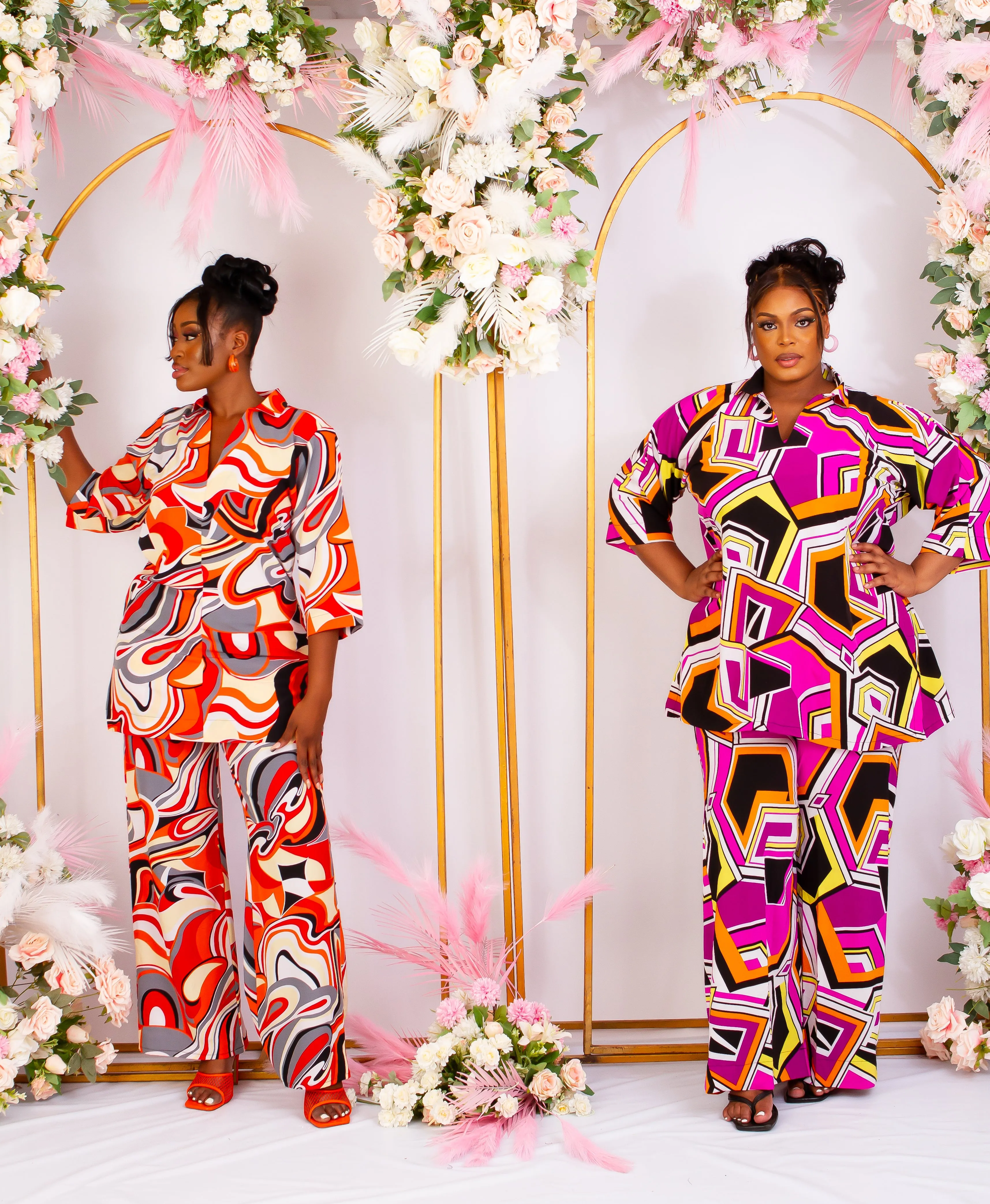 2 Pcs African Print Crepe Kaftan Blouse and Trouser Set