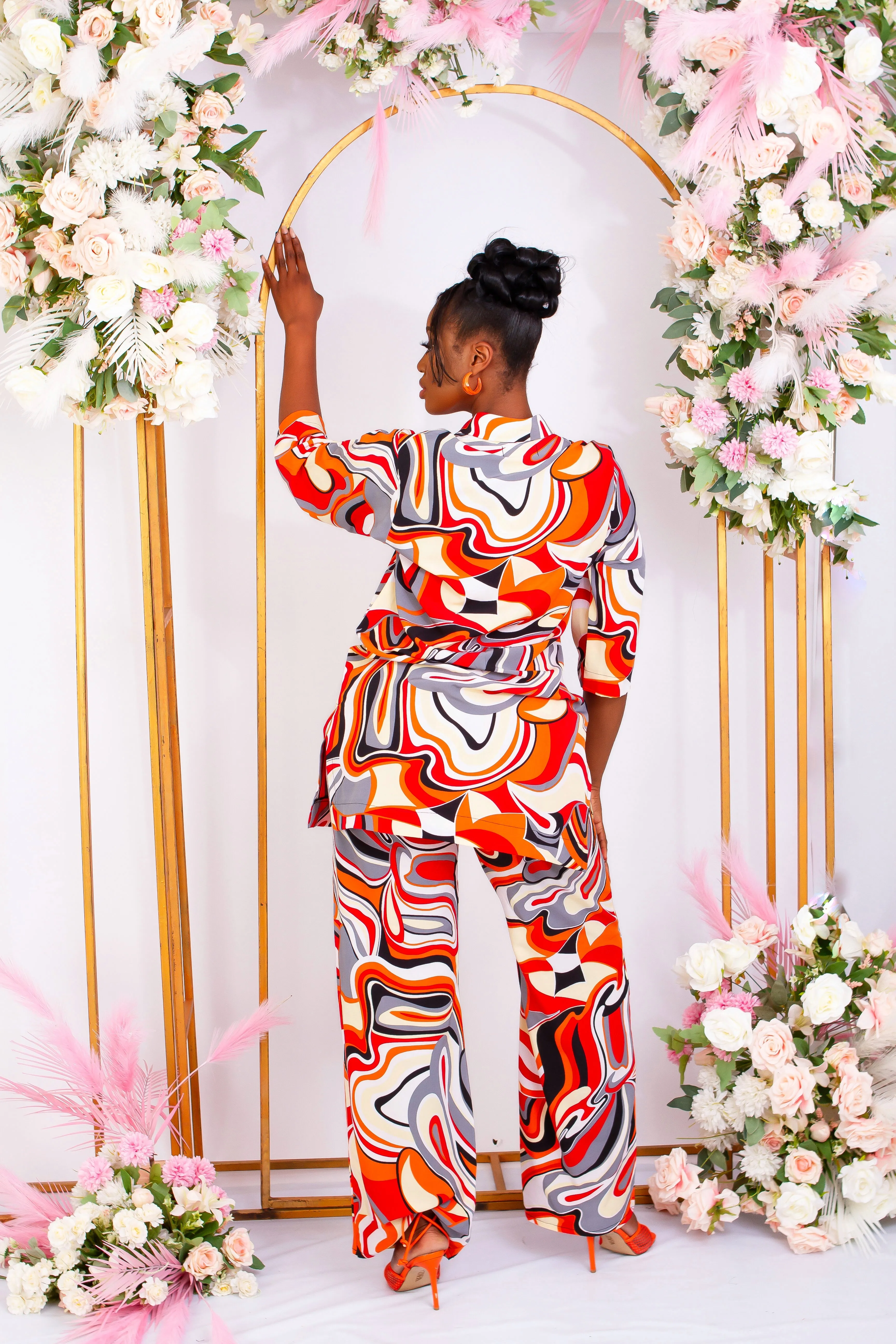 2 Pcs African Print Crepe Kaftan Blouse and Trouser Set