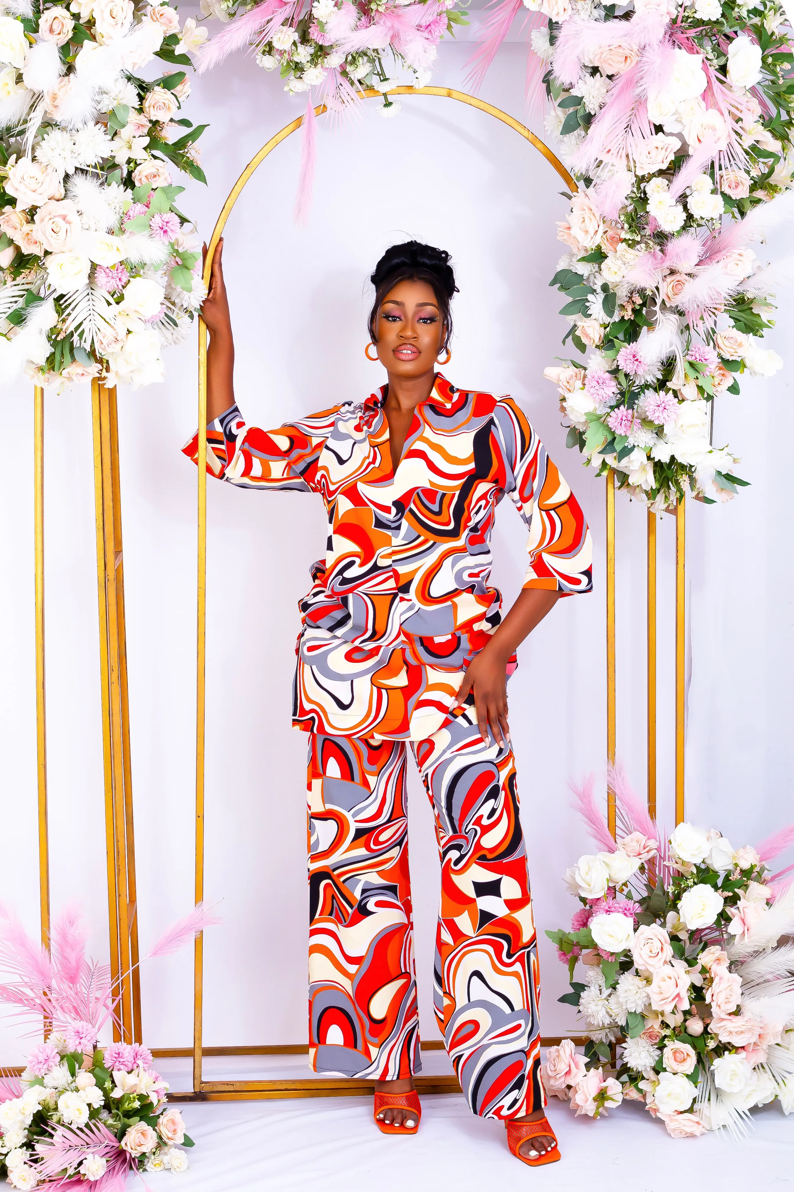2 Pcs African Print Crepe Kaftan Blouse and Trouser Set