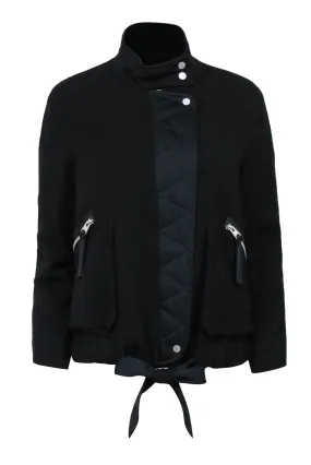 All Saints - Black Zip-Up Drawtsring Jacket w/ Quilted Trim Sz S