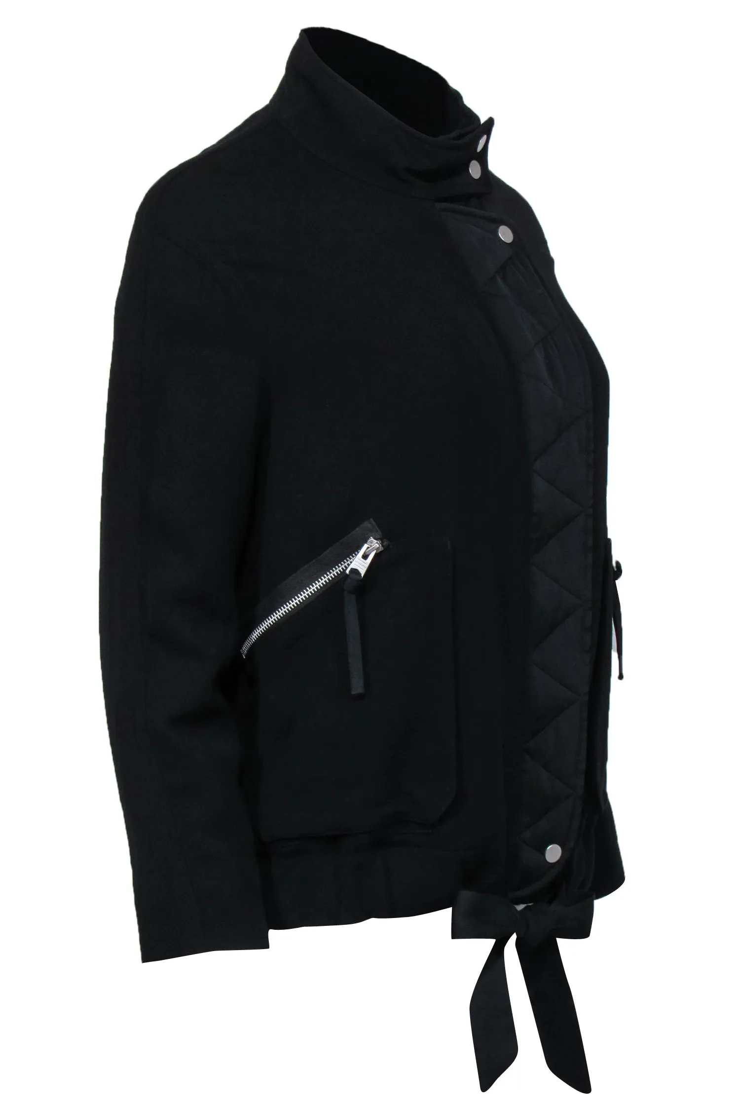 All Saints - Black Zip-Up Drawtsring Jacket w/ Quilted Trim Sz S
