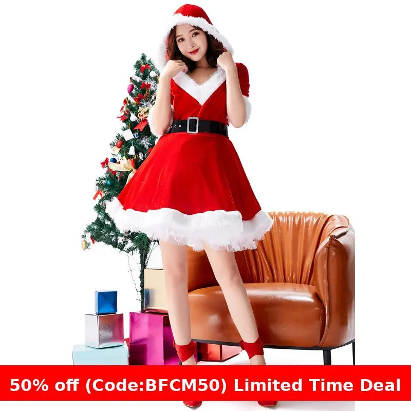 Amozae christmas outfit men Christmas Cosplay Santa Claus Costume Christmas Theme Party Red Jumpsuit Tutu Skirt