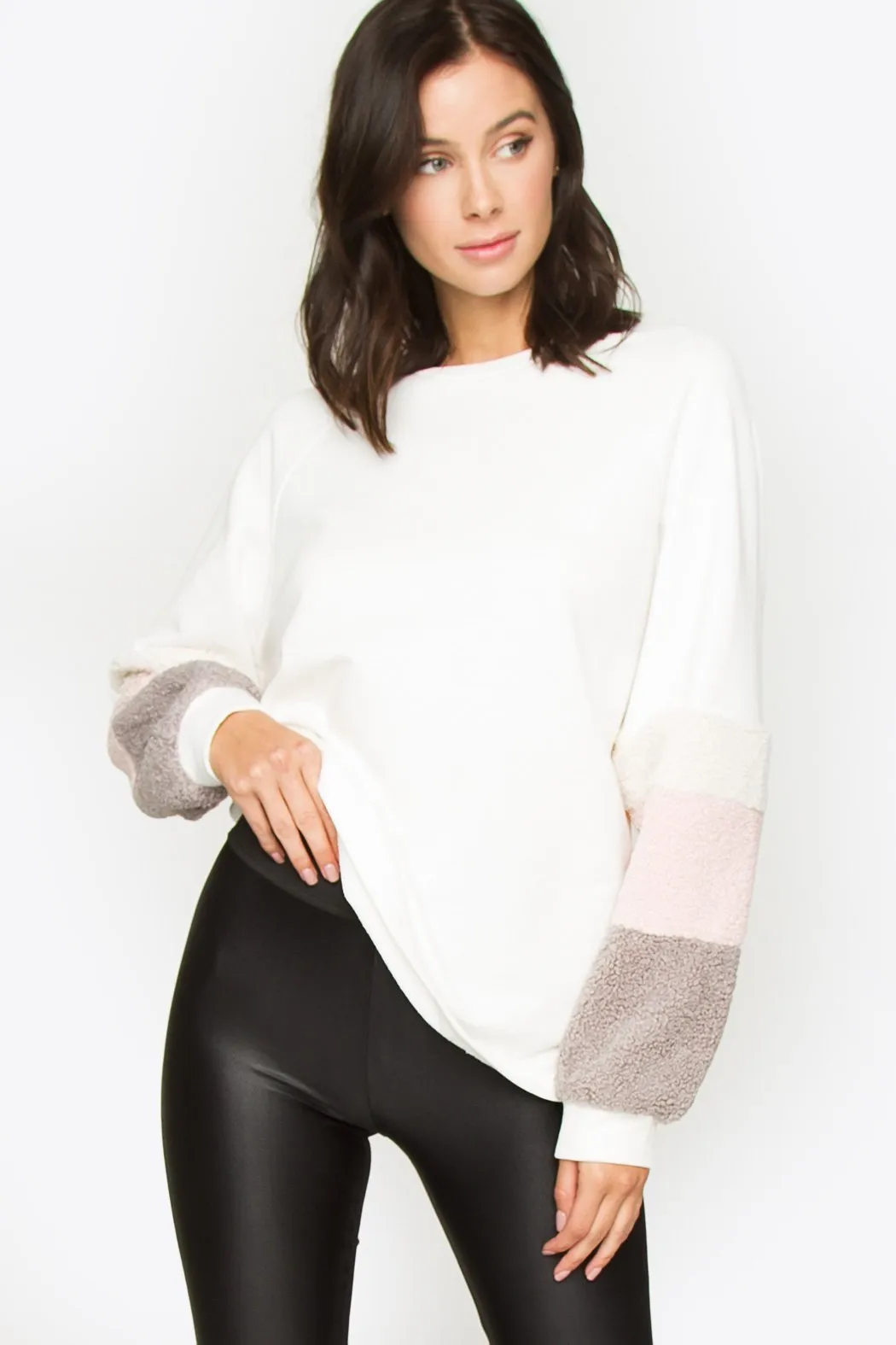 Belle Fur Trim Top - White