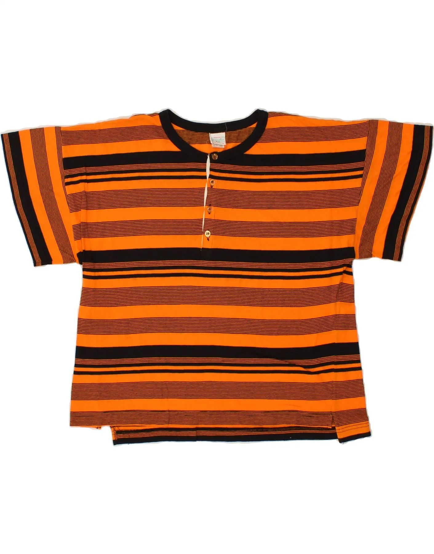 BENETTON Womens Oversized T-Shirt Top UK 14 Medium Orange Striped Cotton