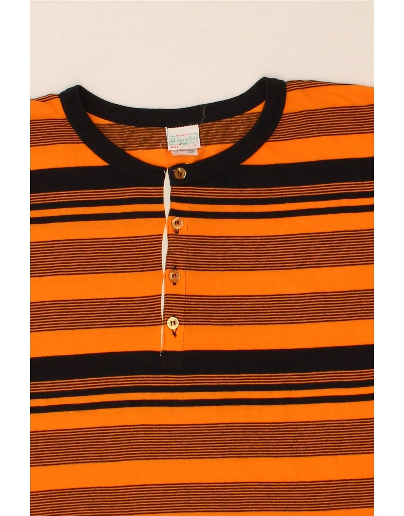 BENETTON Womens Oversized T-Shirt Top UK 14 Medium Orange Striped Cotton