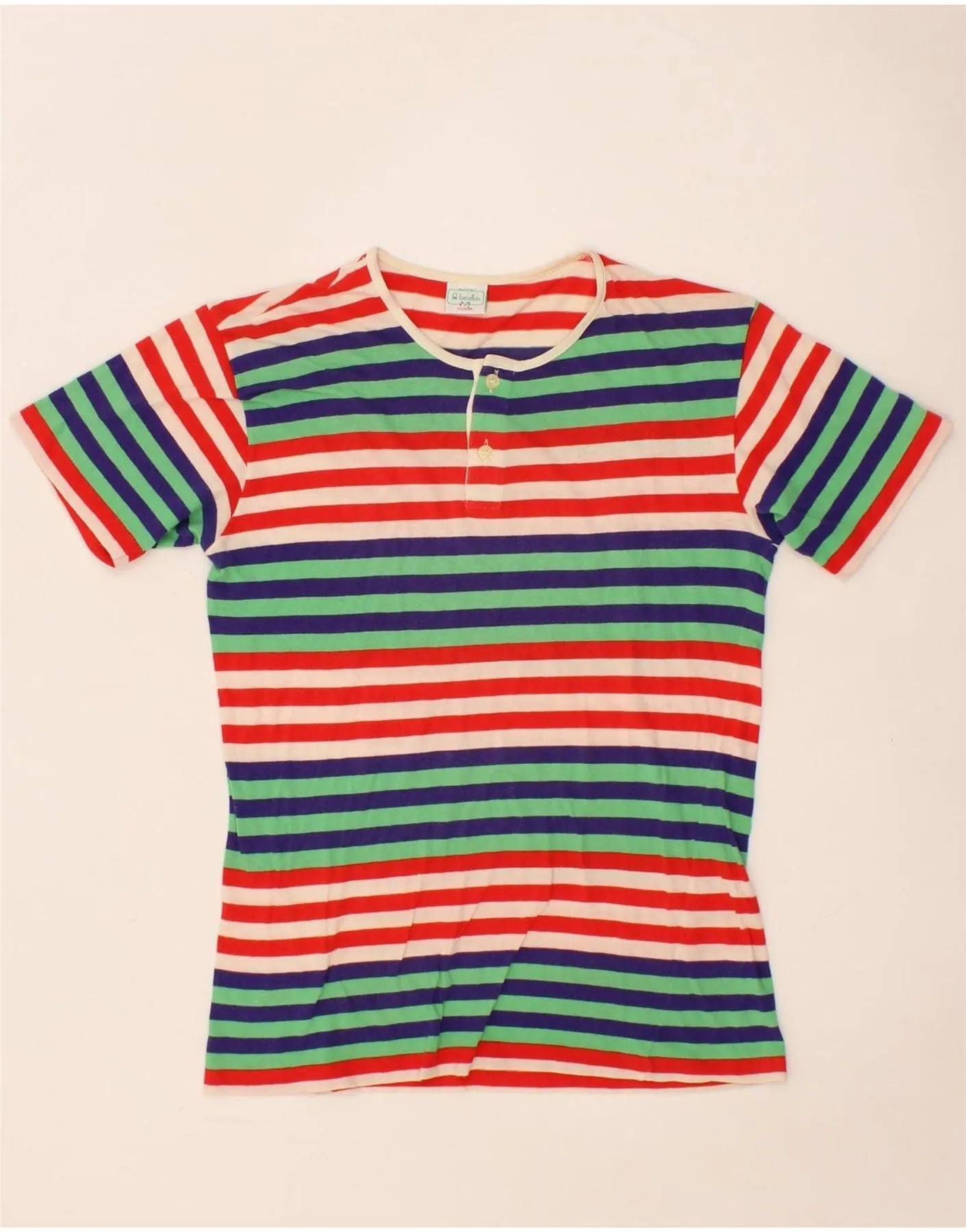 BENETTON Womens T-Shirt Top UK 6 XS Multicoloured Striped Cotton