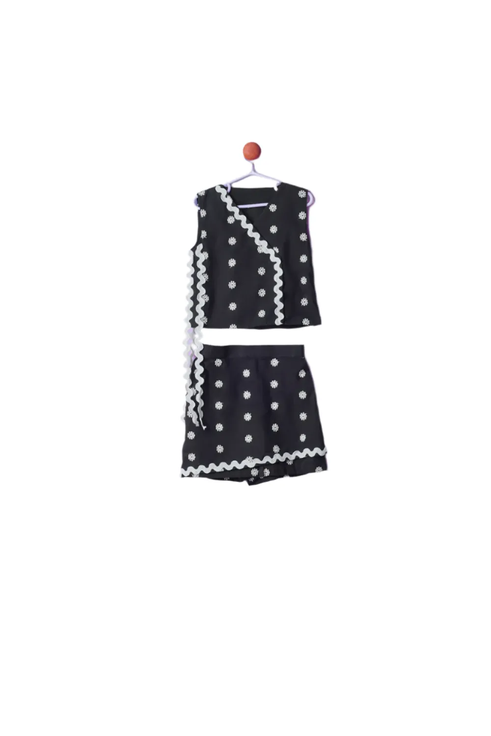 Black Cotton Embroidered Blazer Skirt Co-ord Set