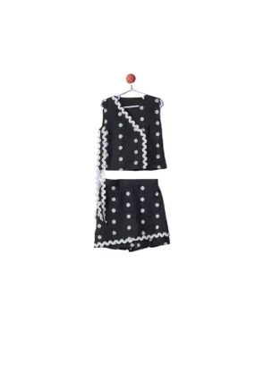 Black Cotton Embroidered Blazer Skirt Co-ord Set