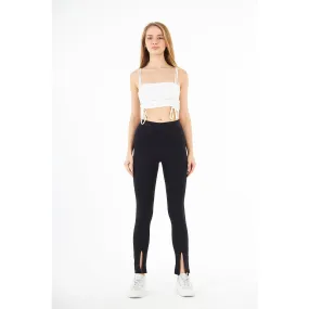 Black Dotted Split Hem Leggings