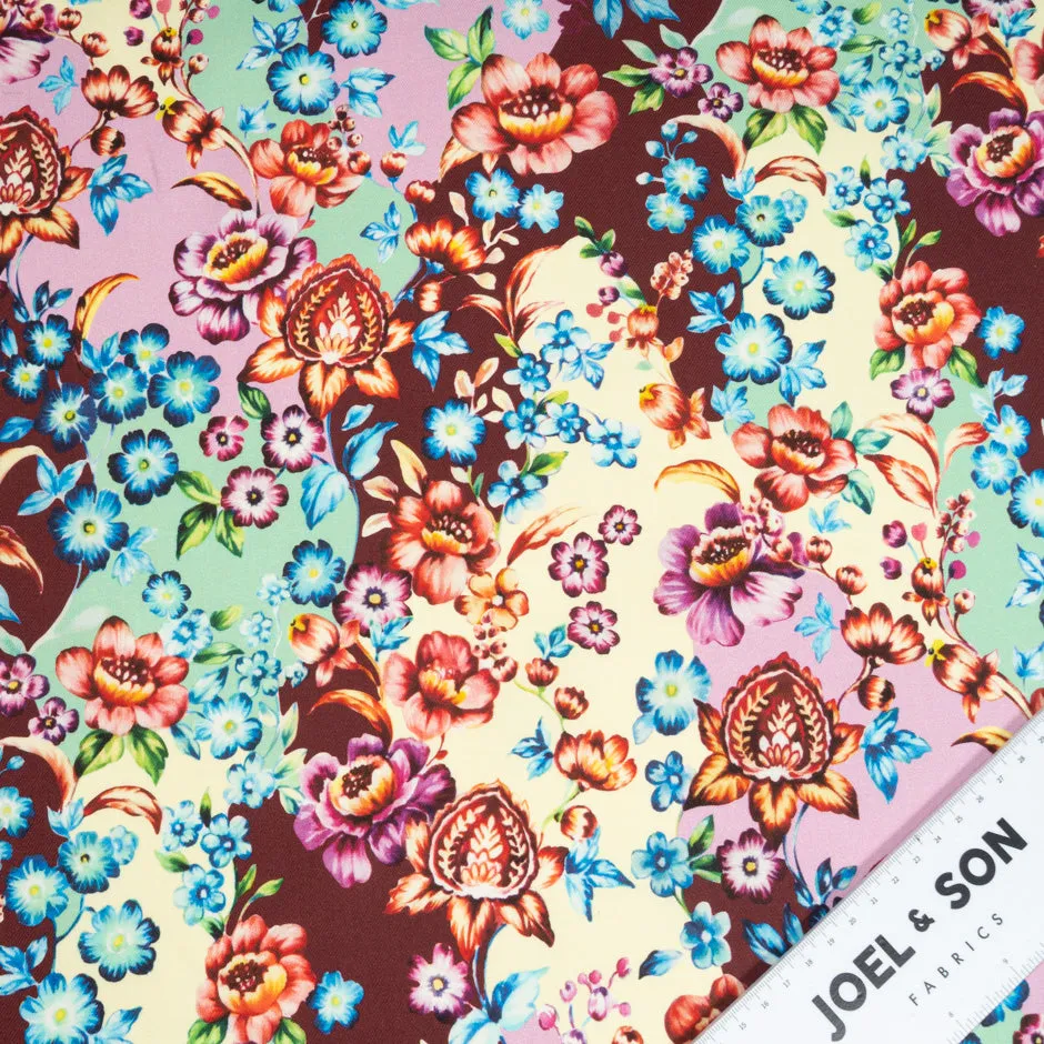 Blue & Red Floral Printed Pink Cotton & Wool Blend