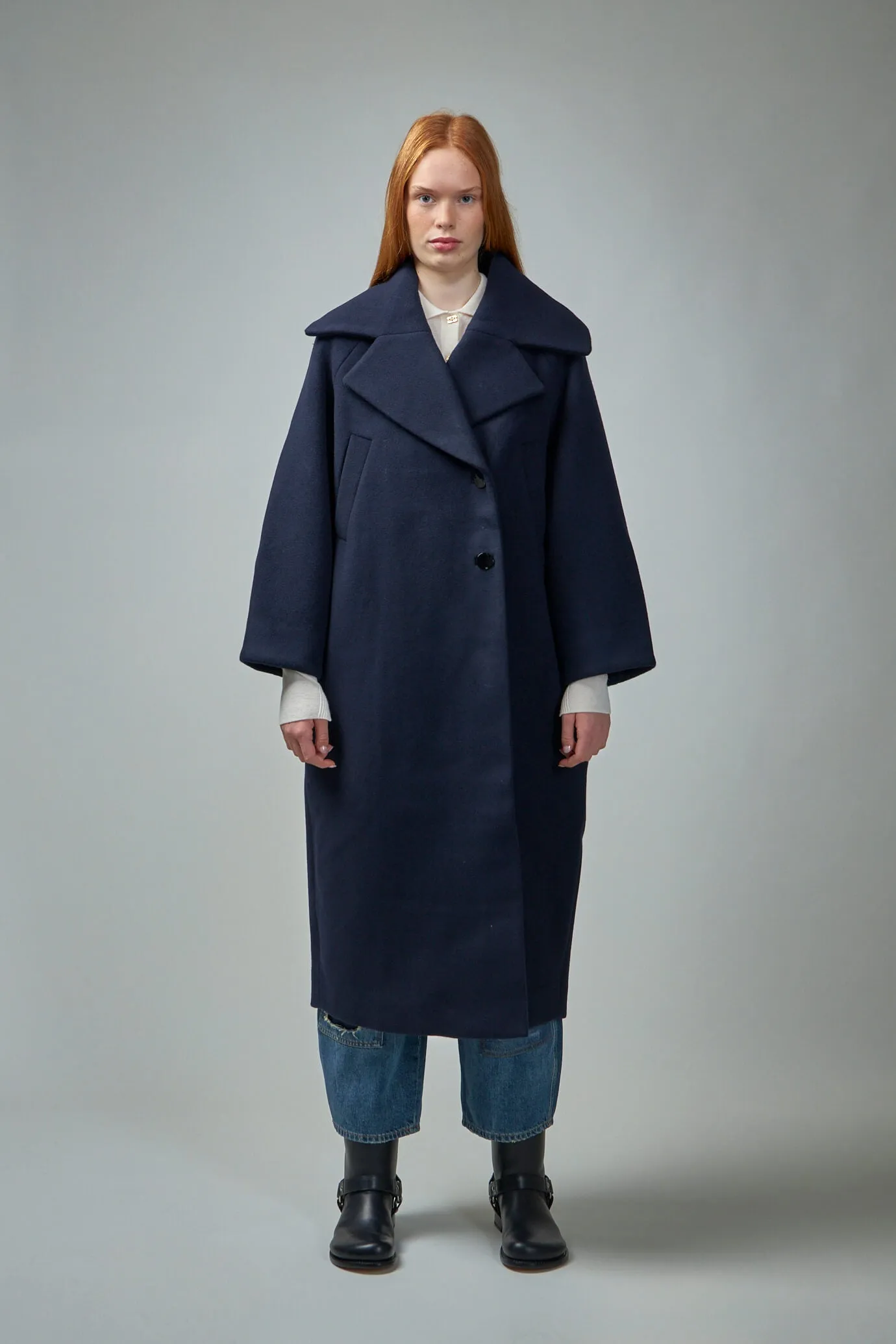 Boiled Wool Large Collar Coat