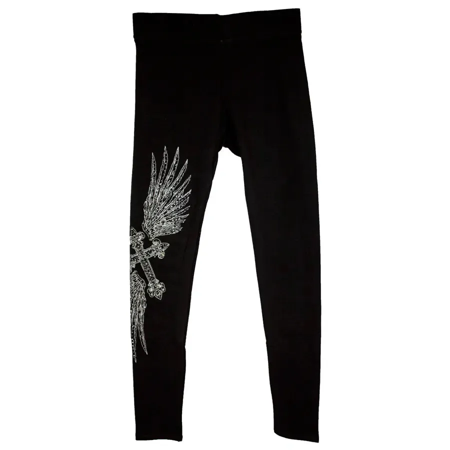 BOL Women's Rhinestone Wings and Cross Leggings