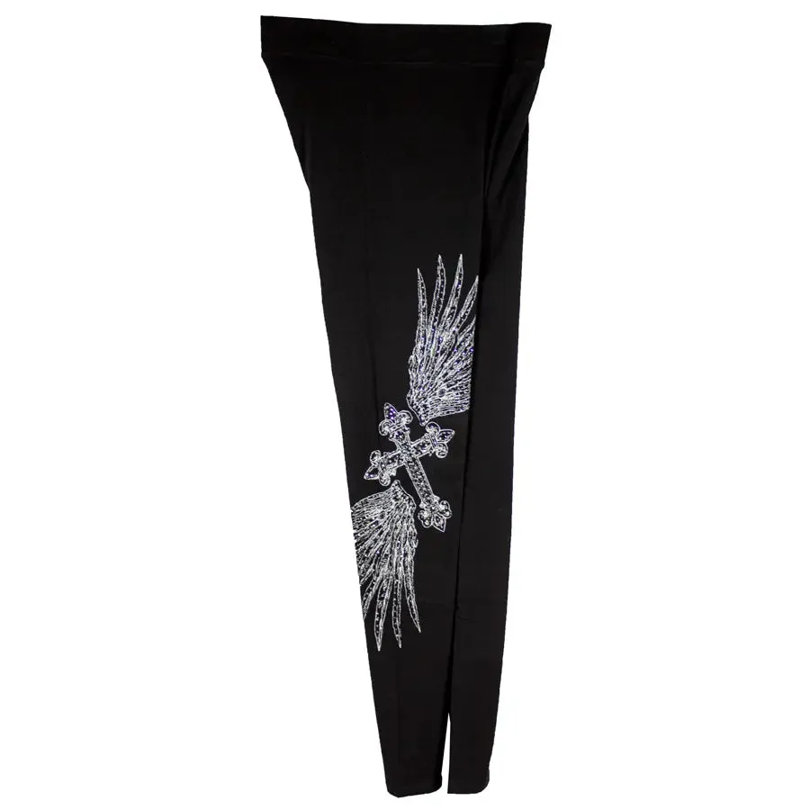 BOL Women's Rhinestone Wings and Cross Leggings