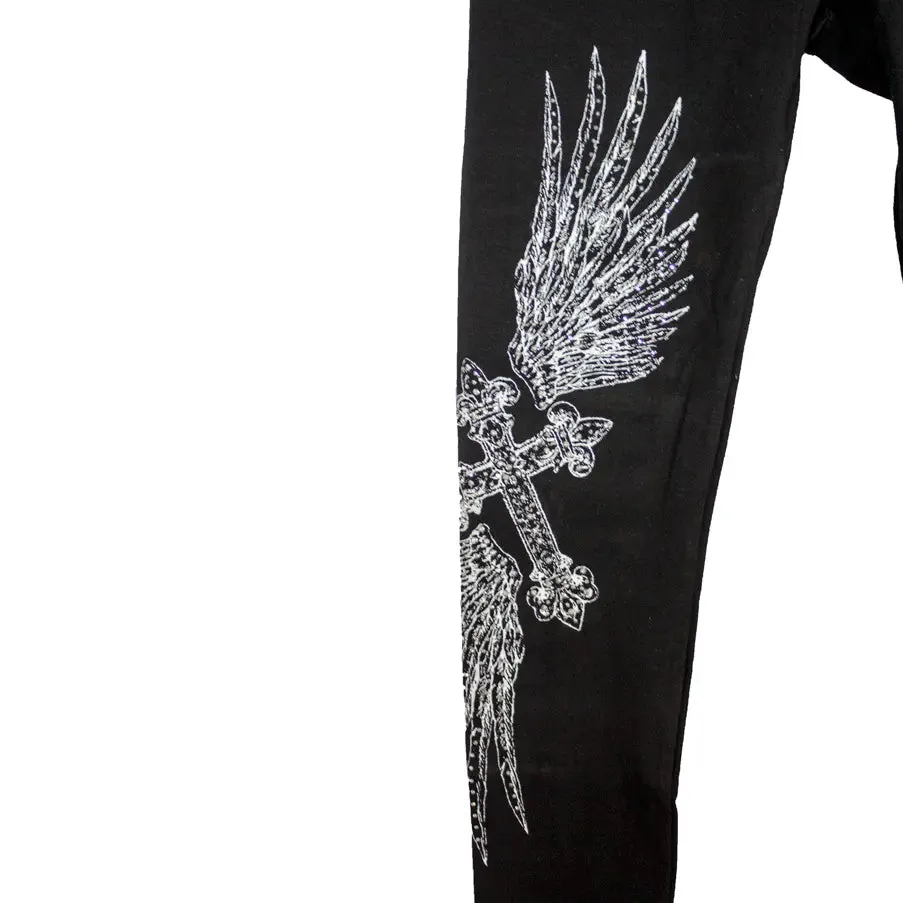 BOL Women's Rhinestone Wings and Cross Leggings