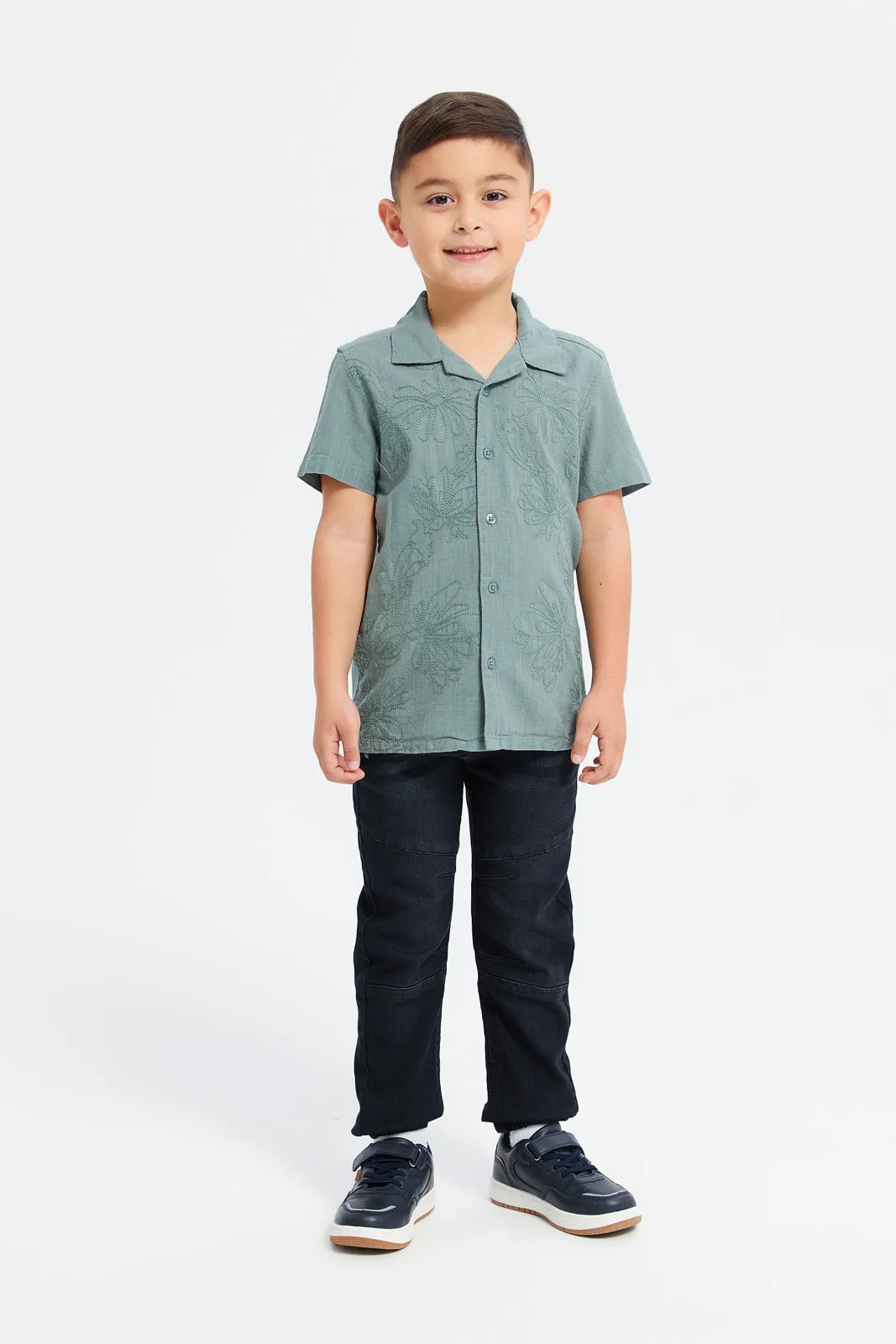 Boys Black Zip Pocket Knit Denim Joggers