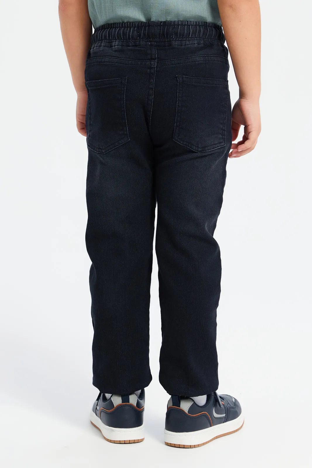 Boys Black Zip Pocket Knit Denim Joggers