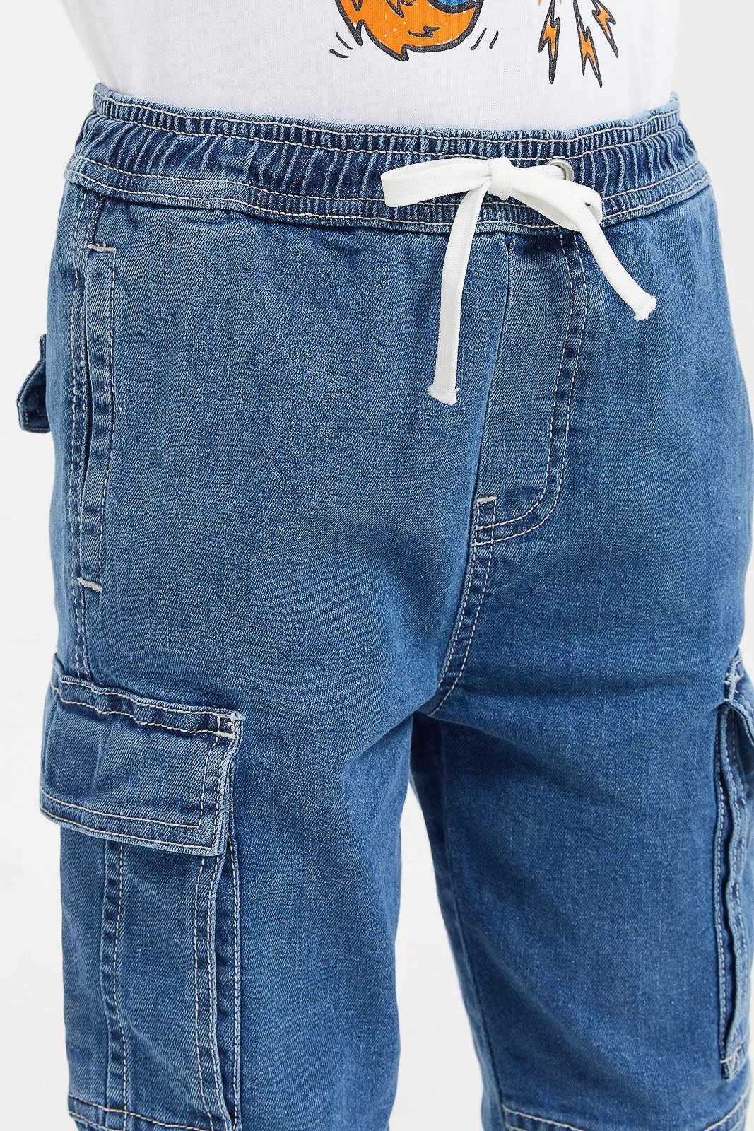 Boys Blue Cargo Pocket Paneled Joggers