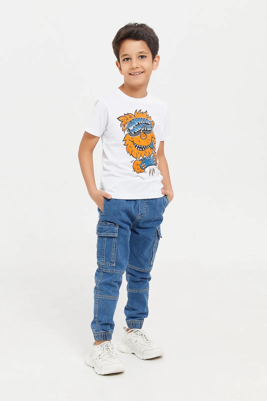 Boys Blue Cargo Pocket Paneled Joggers