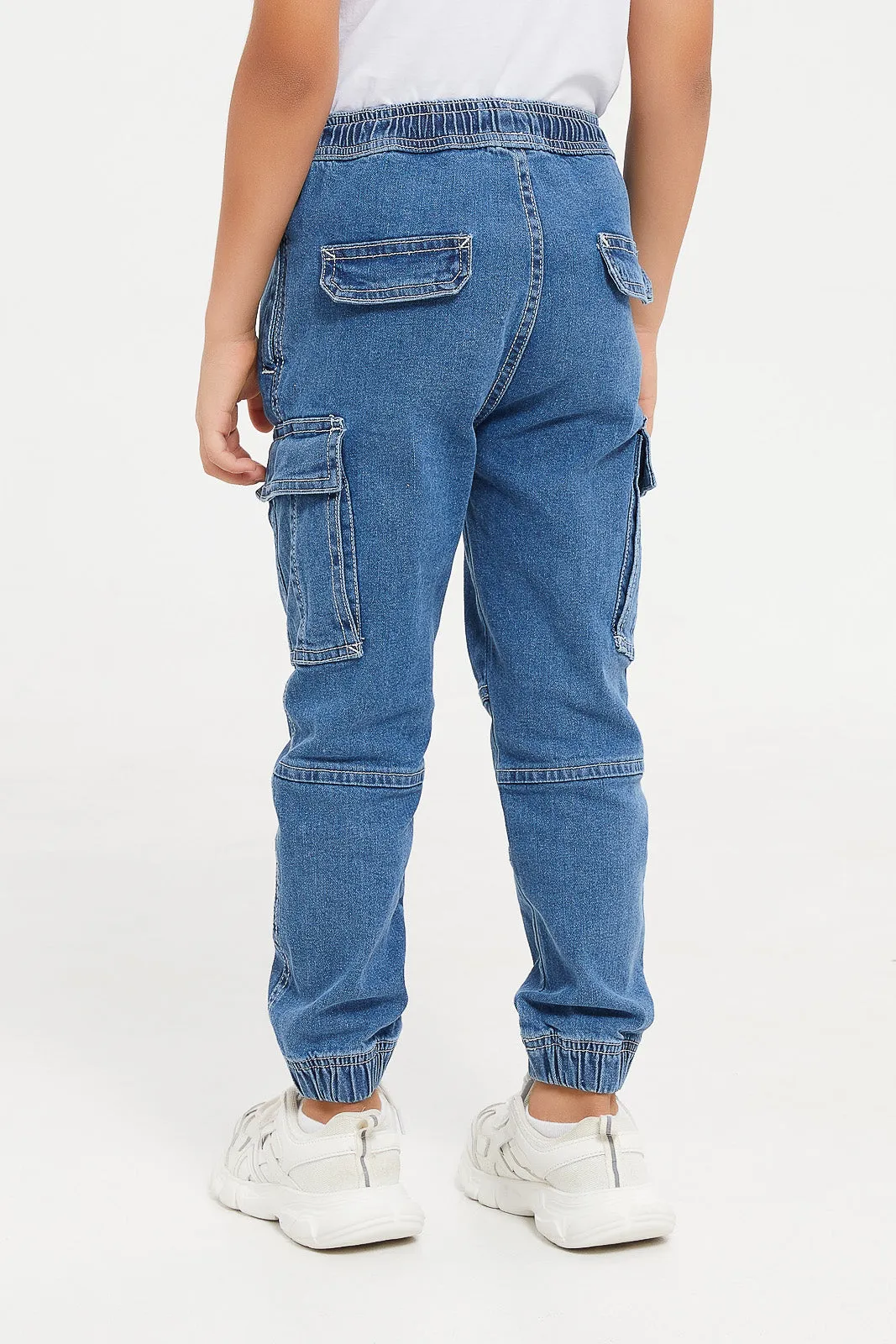 Boys Blue Cargo Pocket Paneled Joggers