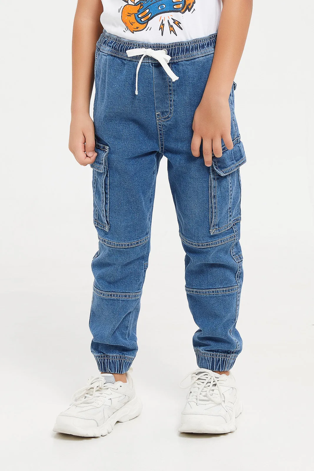 Boys Blue Cargo Pocket Paneled Joggers