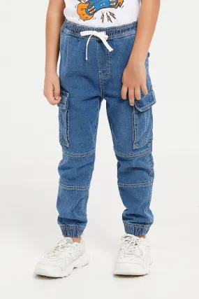 Boys Blue Cargo Pocket Paneled Joggers