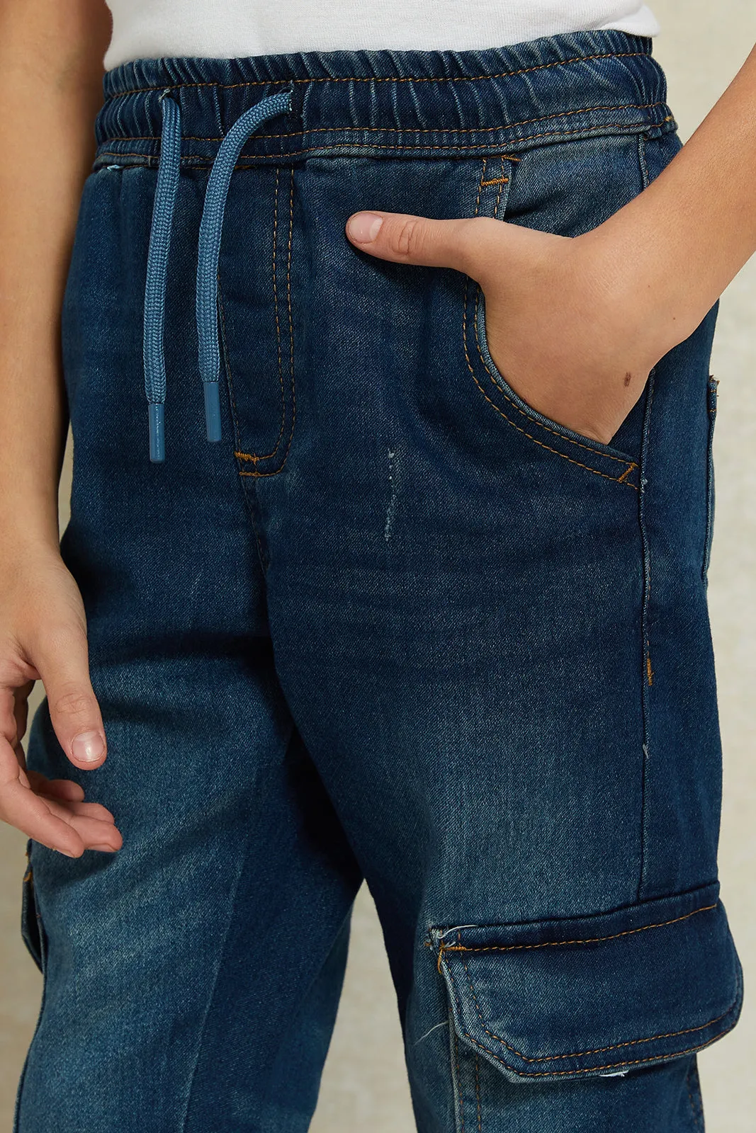 Boys Blue Denim Cargo Jogger