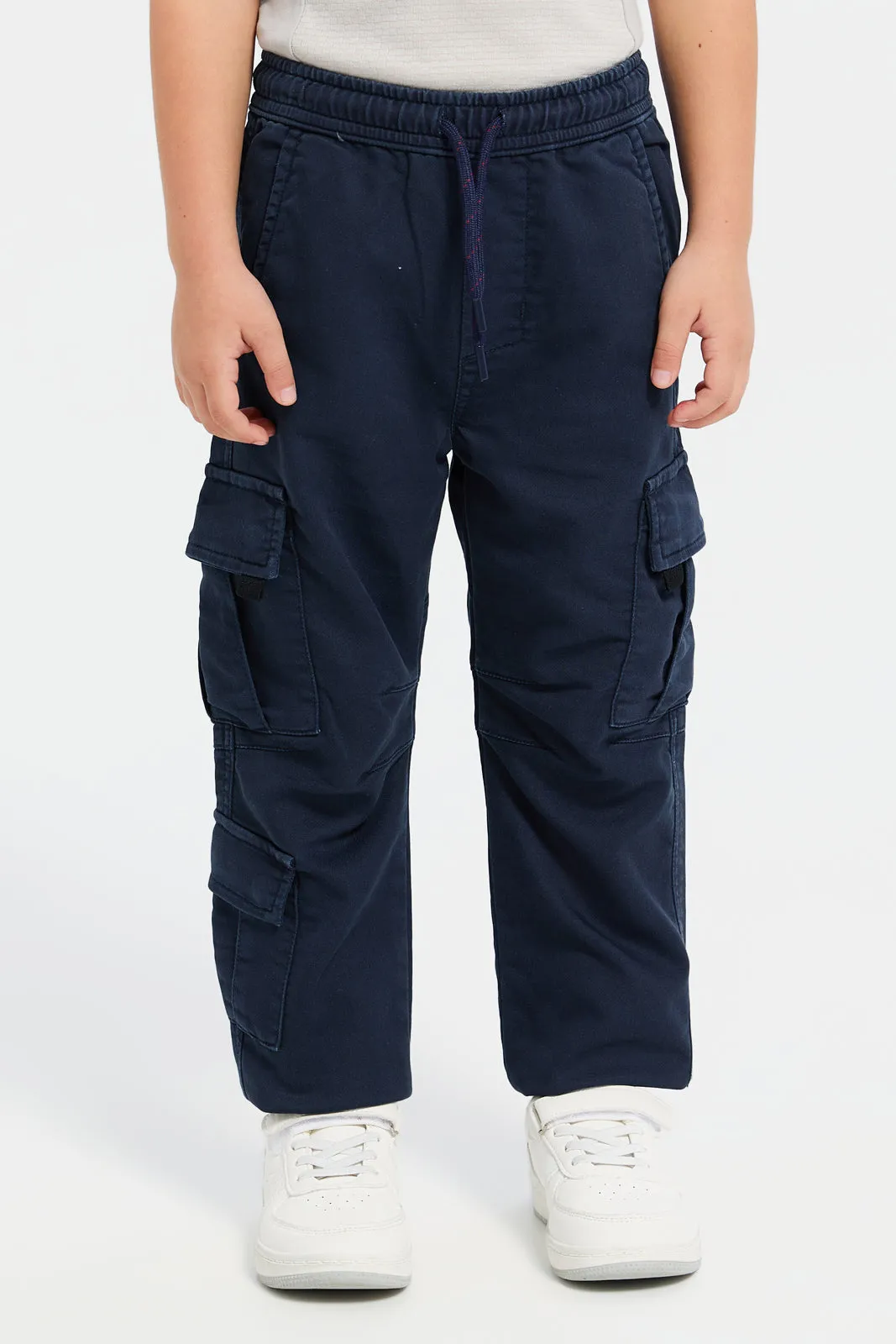 Boys Navy Cargo Pocket Denim Joggers