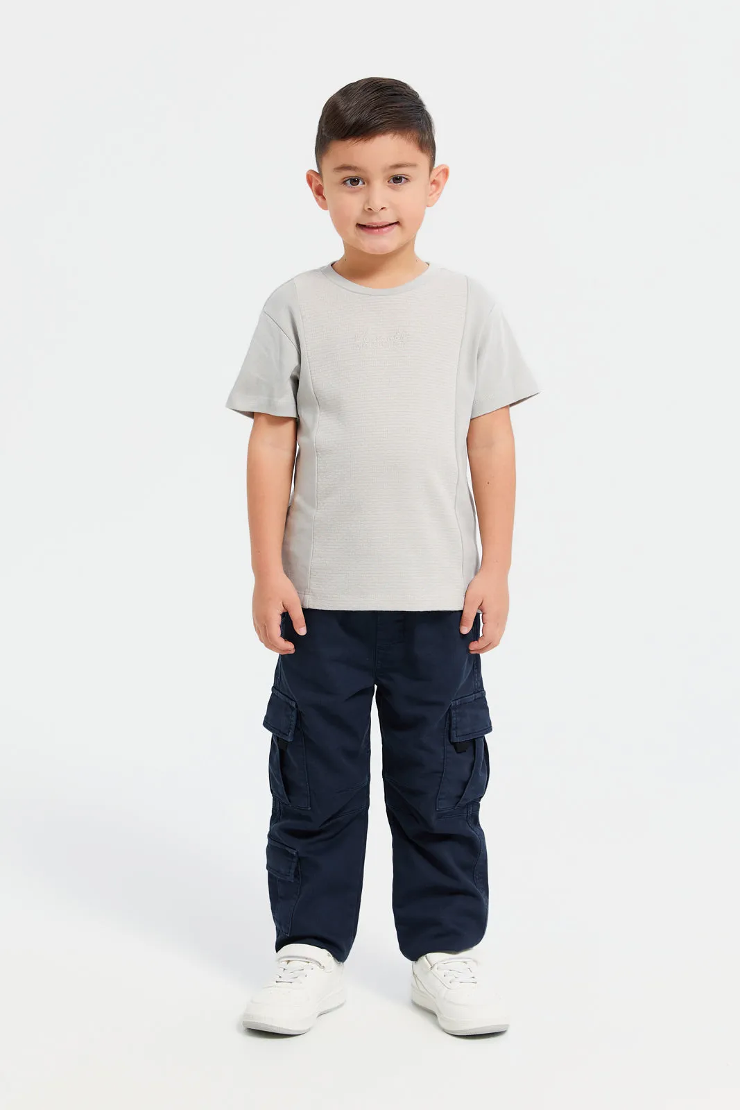 Boys Navy Cargo Pocket Denim Joggers
