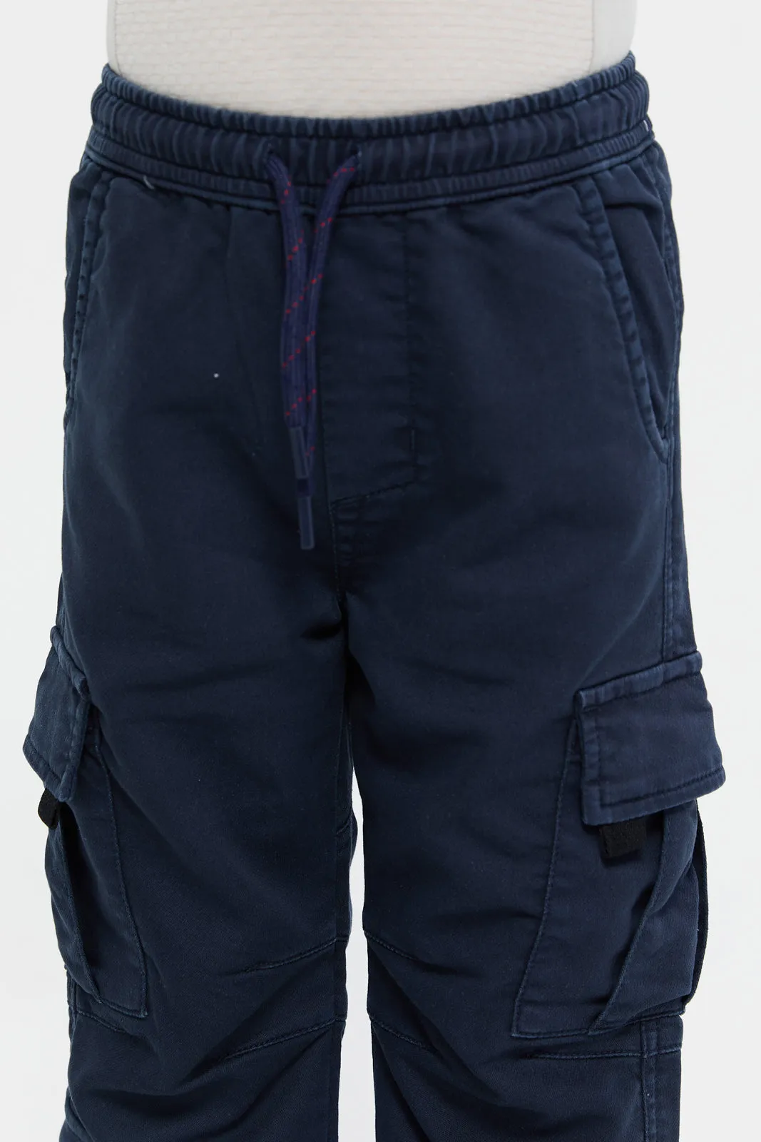 Boys Navy Cargo Pocket Denim Joggers