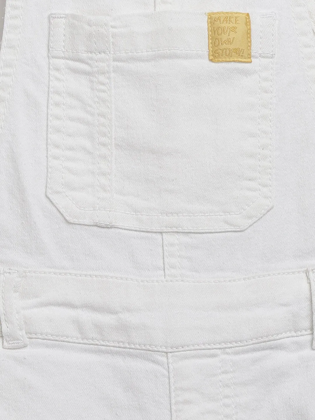 Boys Ultra White Regular Fit Lycra Solid Dungaree