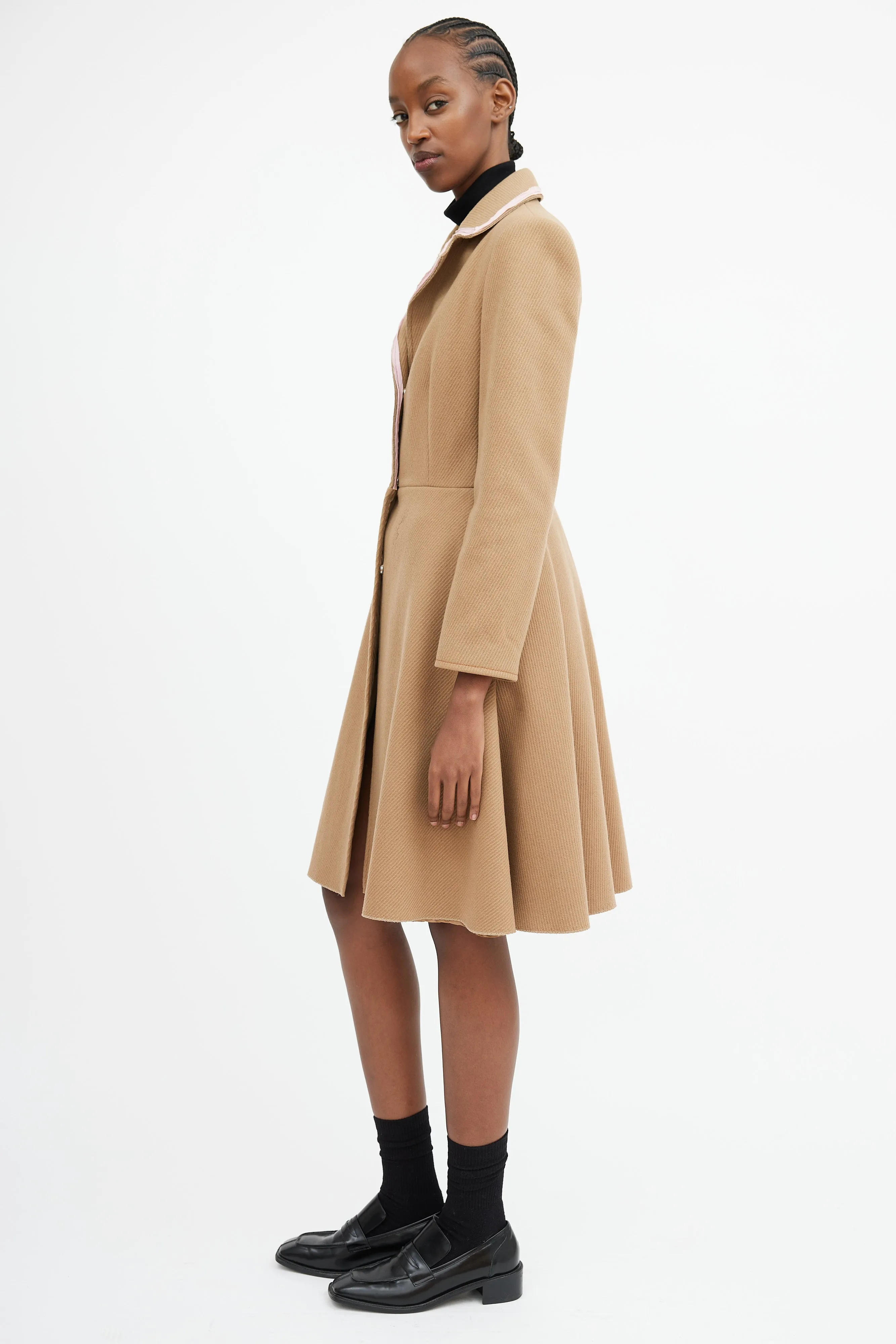 Brown & Pink Trim Collar Coat