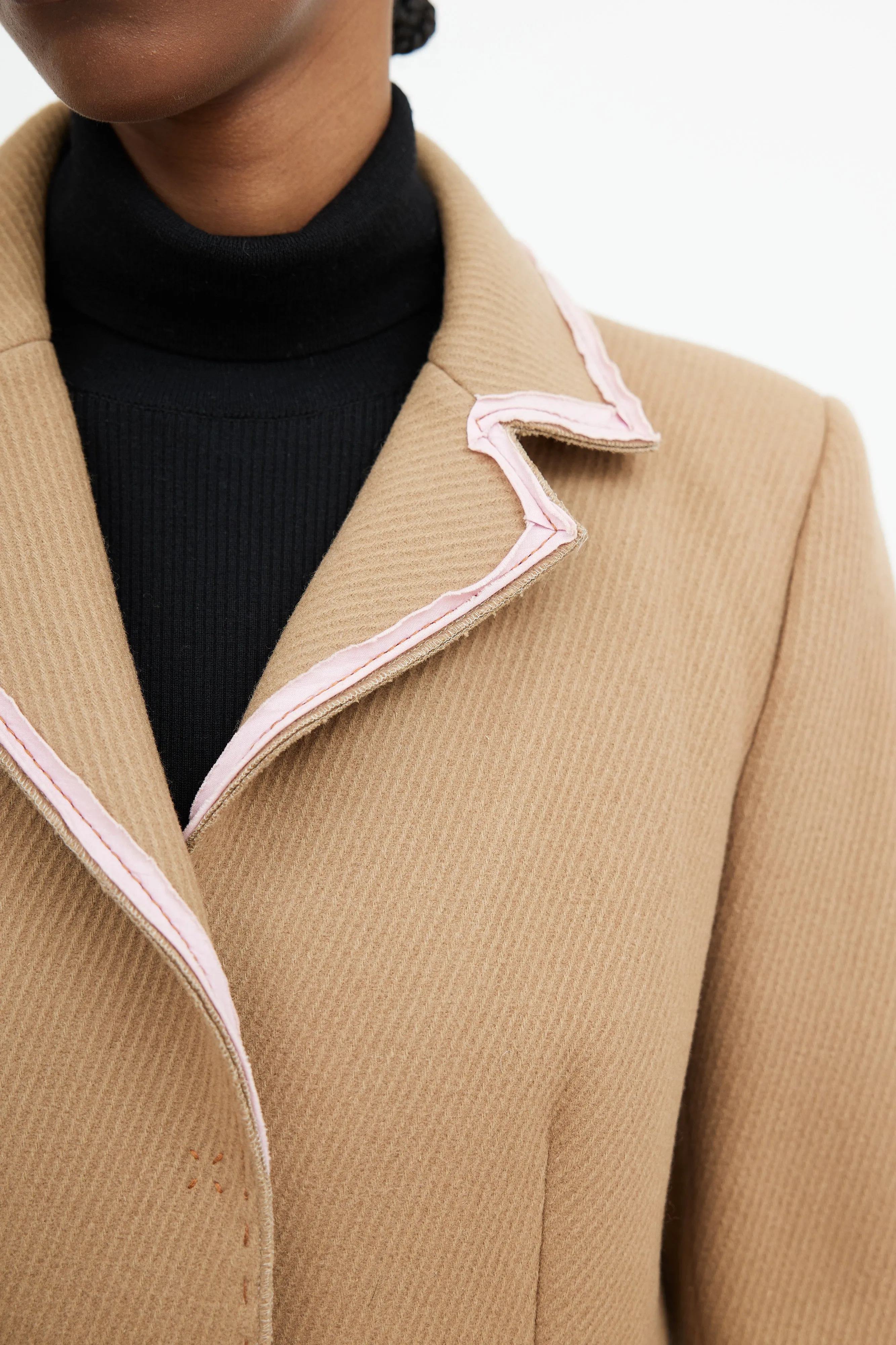 Brown & Pink Trim Collar Coat
