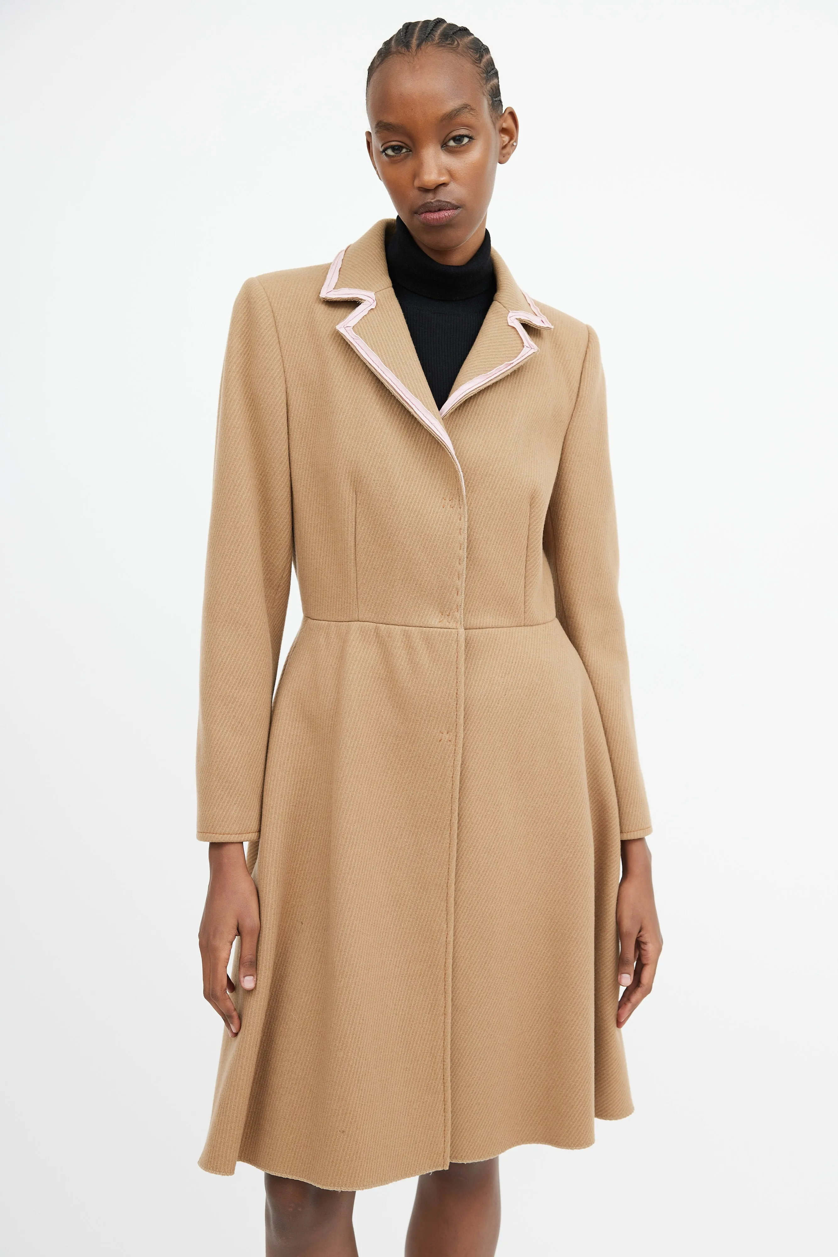 Brown & Pink Trim Collar Coat