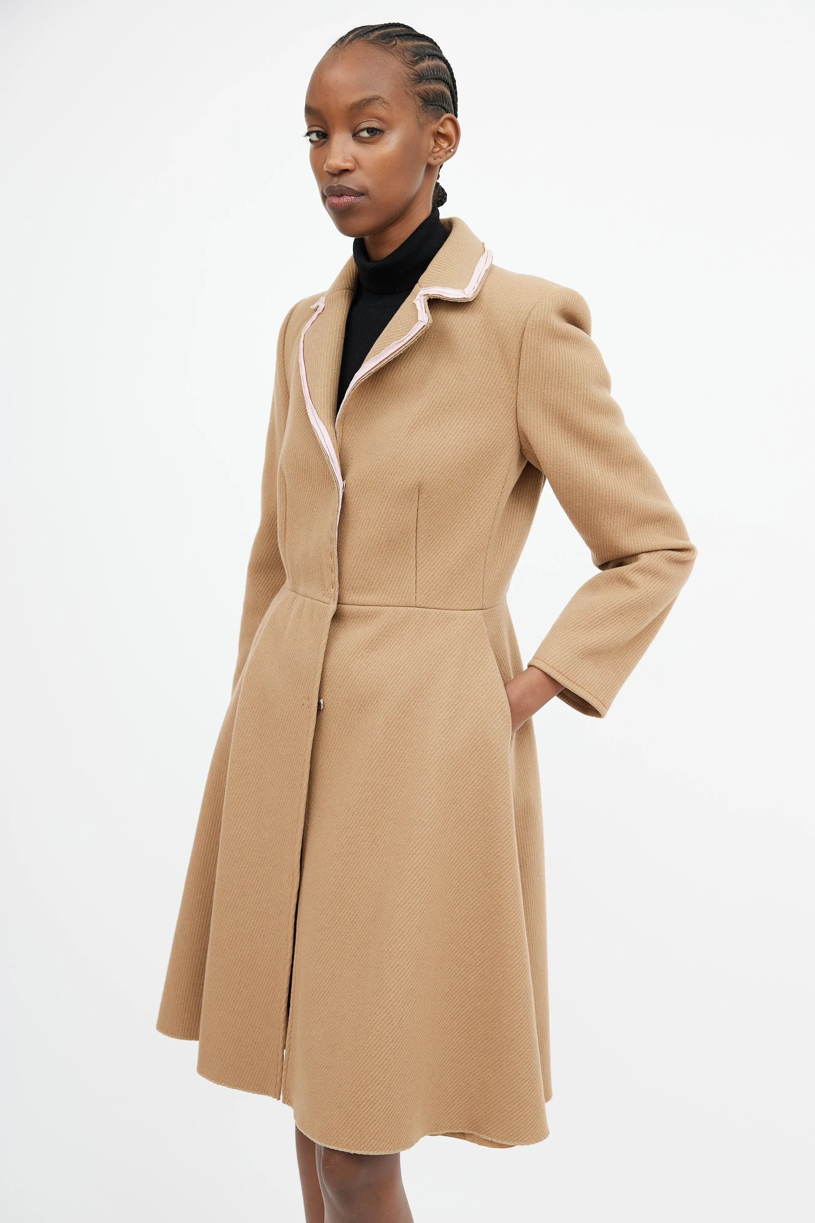 Brown & Pink Trim Collar Coat
