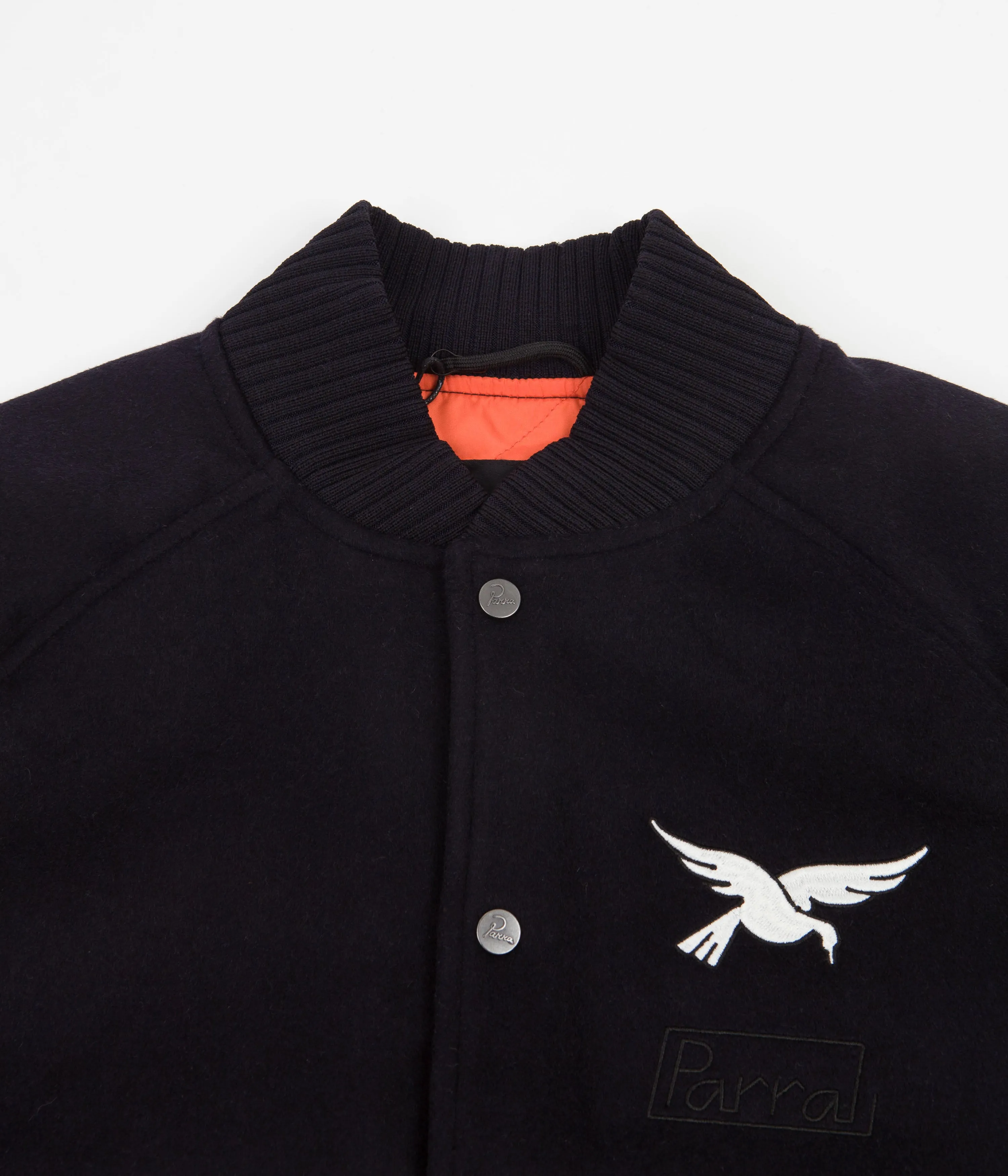 by Parra Sad Pencil Wool Varsity Jacket - Navy Blue