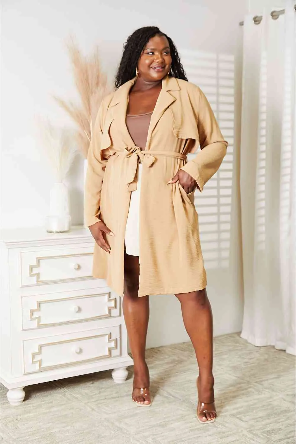 Cade Full Size Tied Trench Coat with Pockets