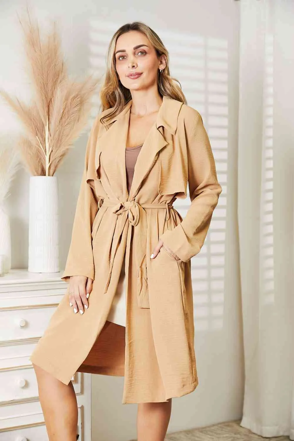 Cade Full Size Tied Trench Coat with Pockets
