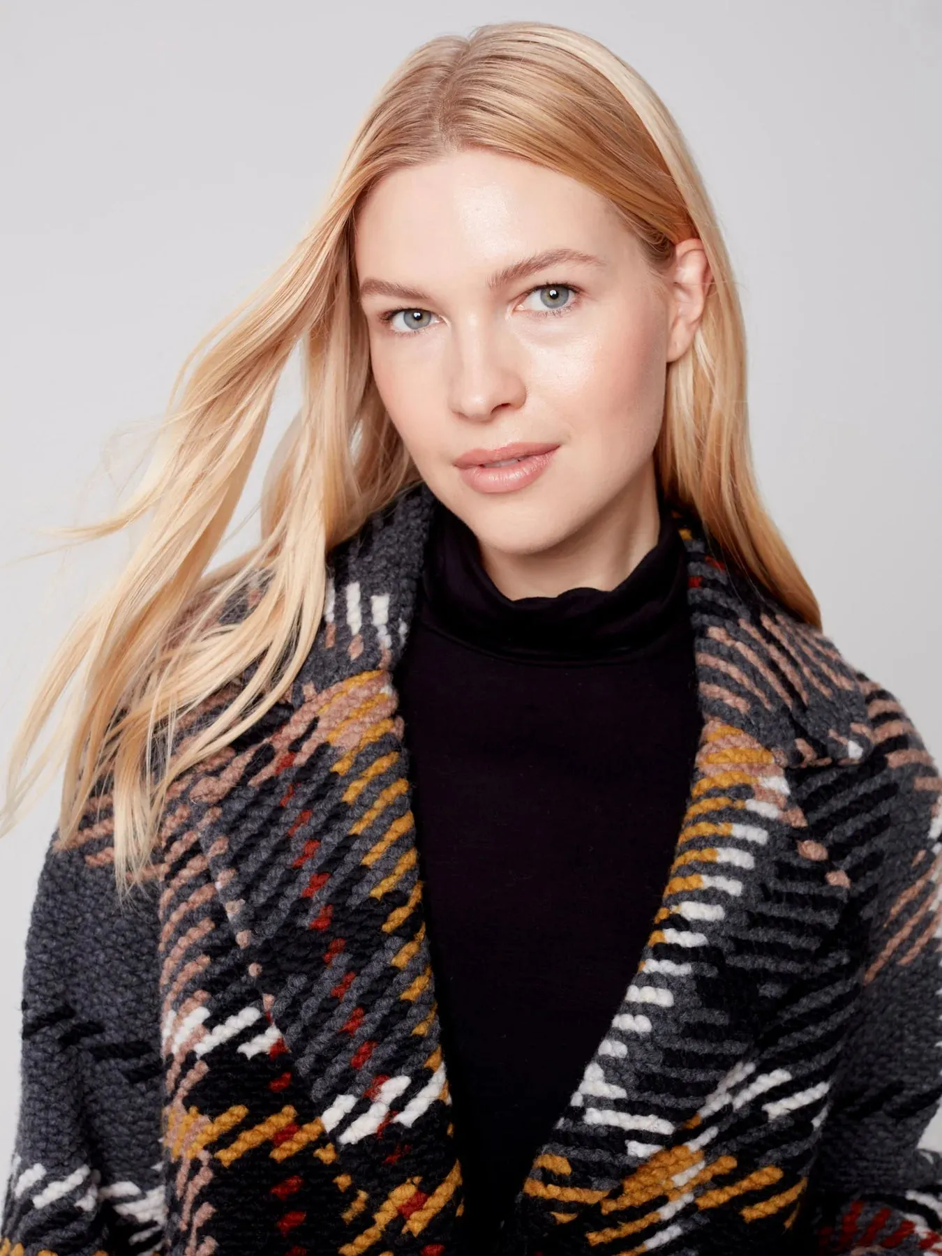 Charlie B - Straight Cut Plaid Bouclé Knit Coat With Lining - Gold   Browns