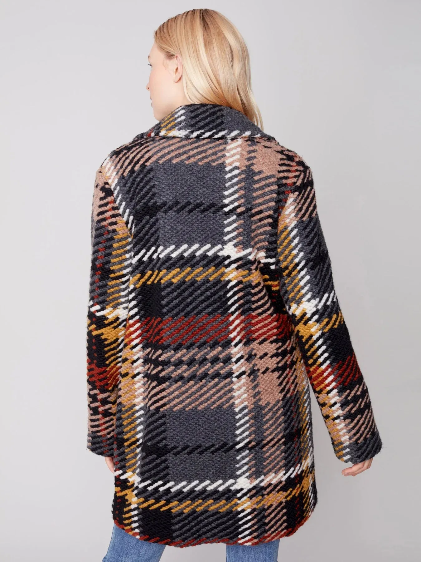 Charlie B - Straight Cut Plaid Bouclé Knit Coat With Lining - Gold   Browns