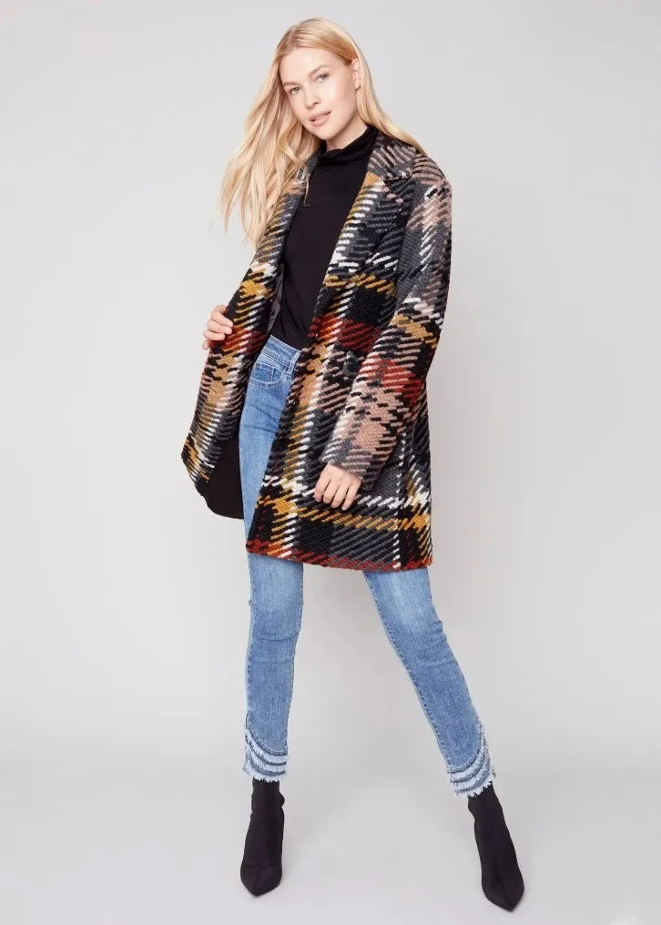 Charlie B - Straight Cut Plaid Bouclé Knit Coat With Lining - Gold   Browns