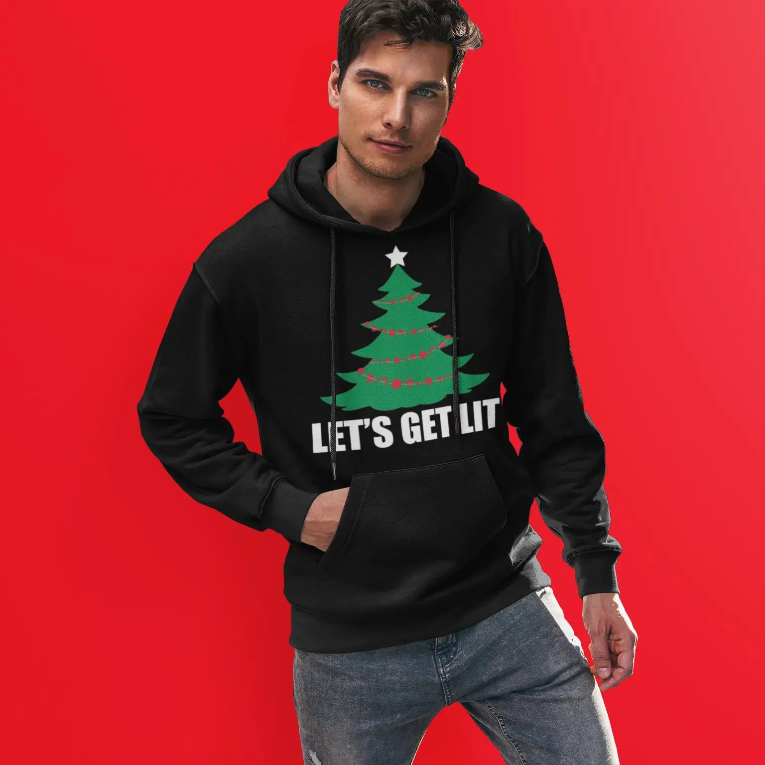 Christmas Tree Hoodie Let's Get Lit  Blended Cotton Midweight Unisex Soft Pullover