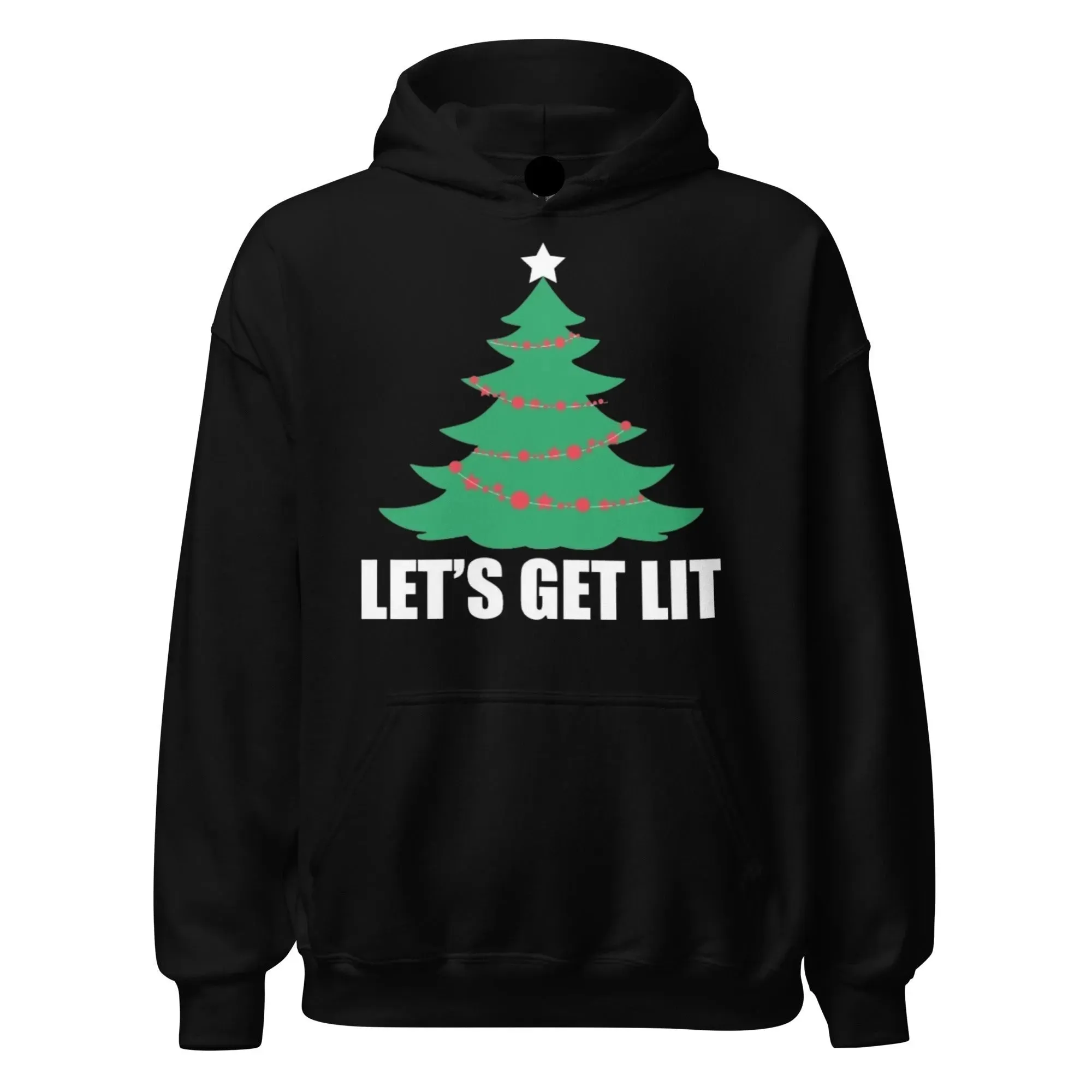 Christmas Tree Hoodie Let's Get Lit  Blended Cotton Midweight Unisex Soft Pullover