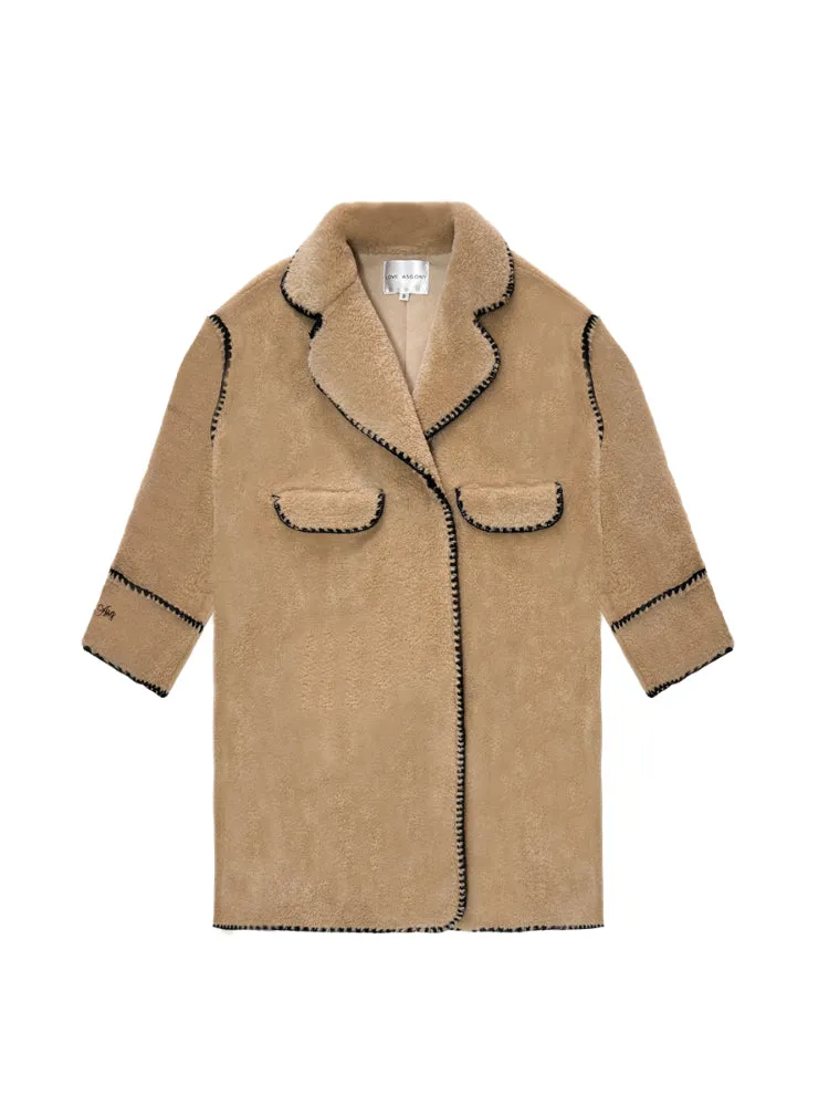 Color Block & Striped Faux Lamb Wool Coat
