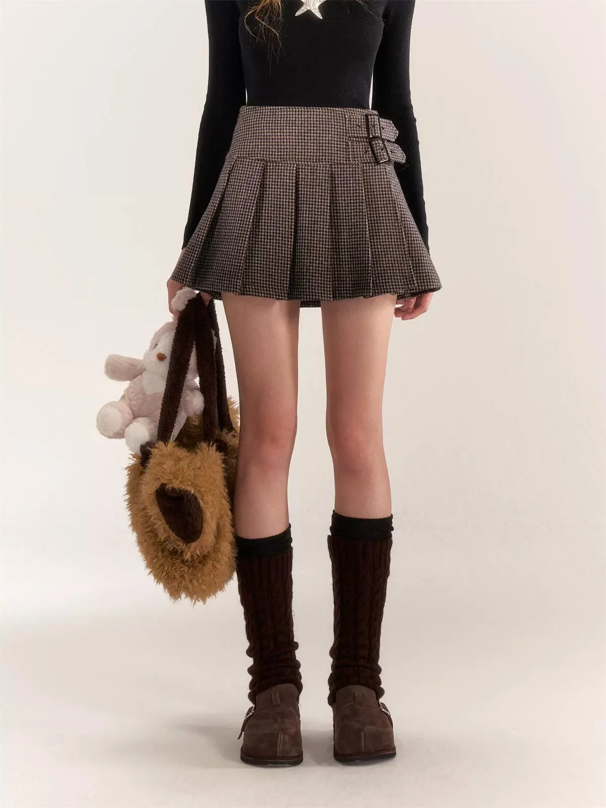 Color Block & Striped Faux Lamb Wool Coat