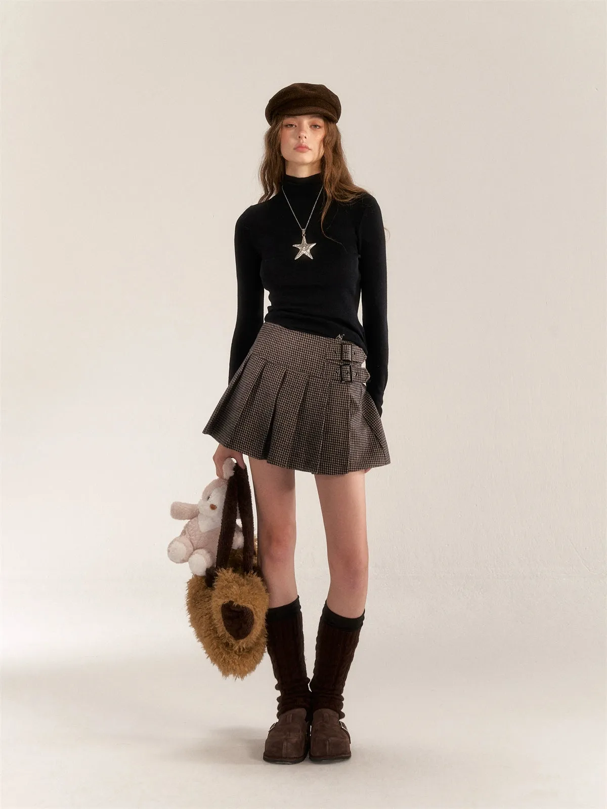 Color Block & Striped Faux Lamb Wool Coat