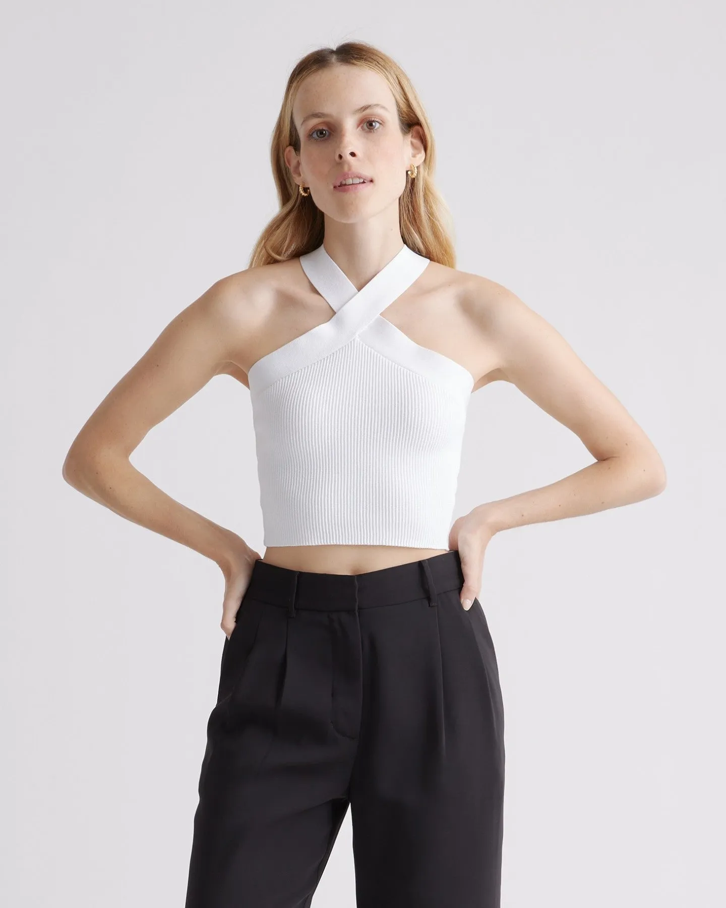 Cropped Halter Ribbed Knit Tank