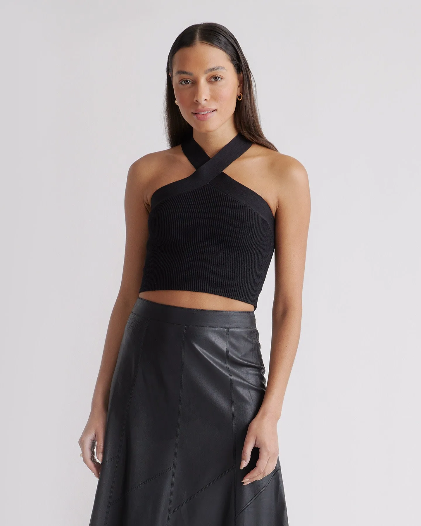 Cropped Halter Ribbed Knit Tank