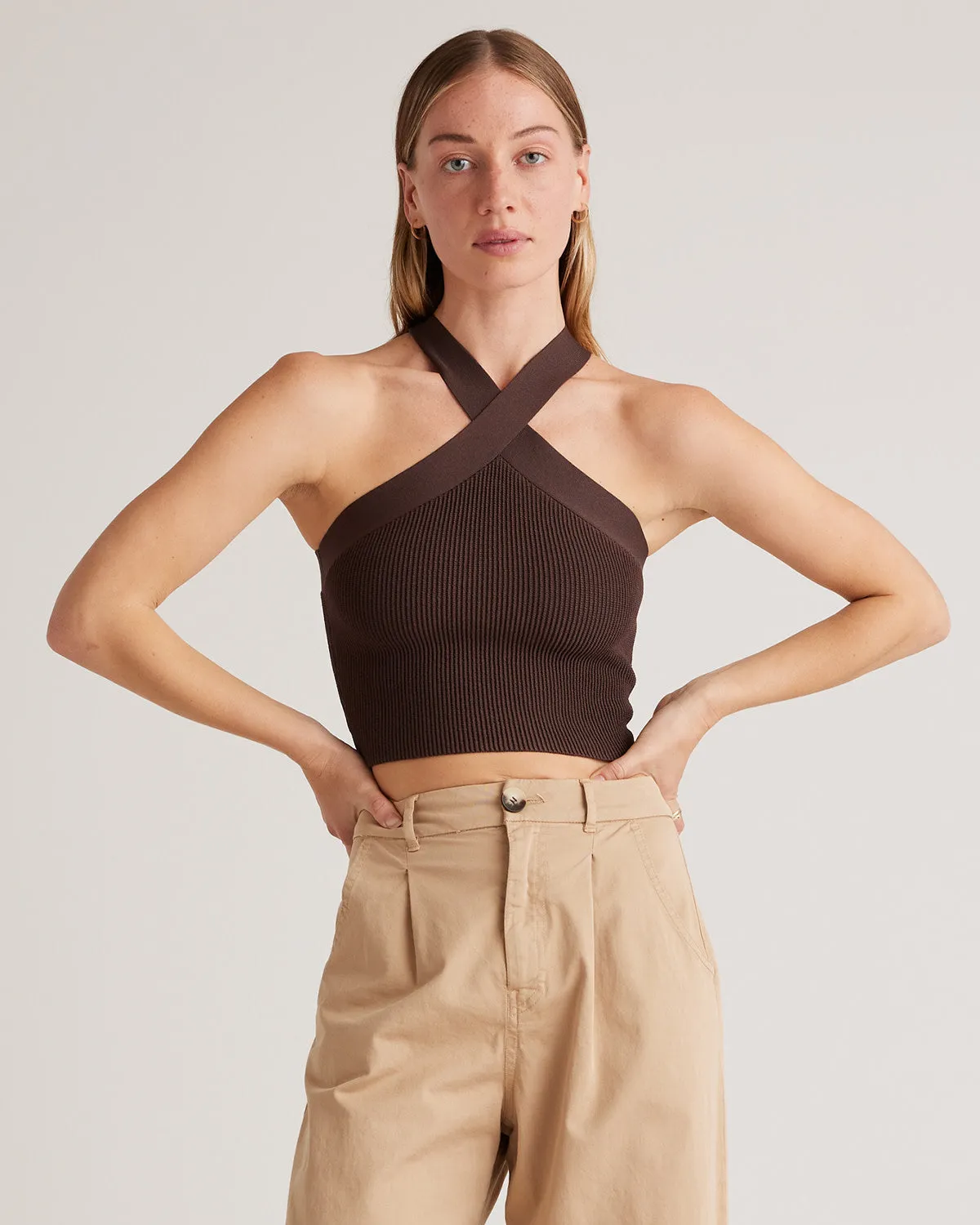 Cropped Halter Ribbed Knit Tank