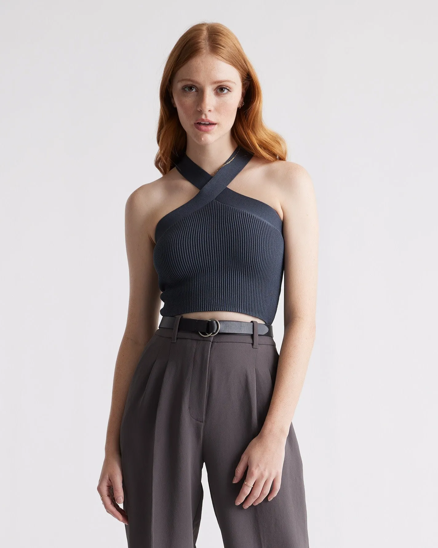 Cropped Halter Ribbed Knit Tank